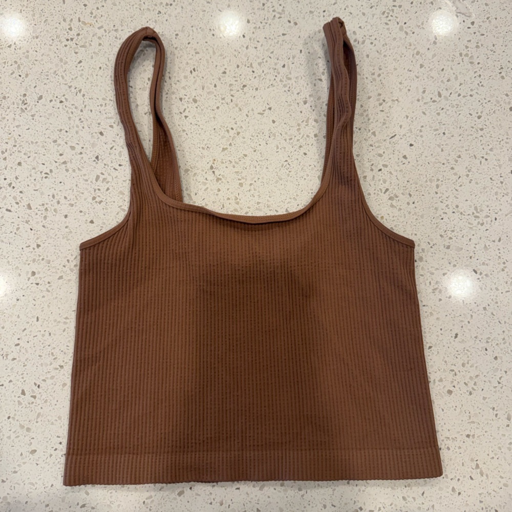 Brown Ribbed Tank Top
